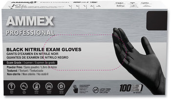 AMMEX® Professional Powder-Free Nitrile Exam Gloves. Size X-Large. 3 mil. Black. 100/box, 10 boxes/carton.