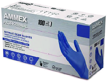 AMMEX® Professional Powder-Free Nitrile Exam Gloves. Size Large. 3 mil. Blue. 100/box.