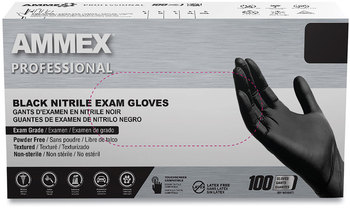 AMMEX® Professional Powder-Free Nitrile Exam Gloves. Size Large. 3 mil. Black. 100/box, 10 boxes/carton.