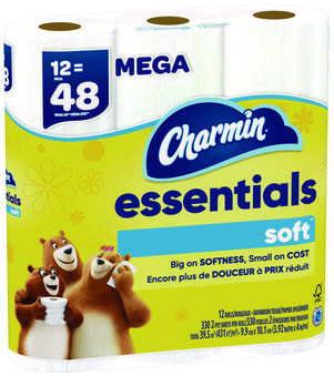 Charmin® Essentials Soft™ Septic Safe Bathroom Tissue. 2-Ply. White. 330 sheets/roll, 12 rolls/pack, 4 packs/carton.