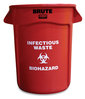 A Picture of product RCP-263294RED Rubbermaid® Commercial Vented Round Brute® Container with "Infectious Waste: Biohazard" Imprint. 32 gal. Red. ** FREIGHT CHARGES APPLY **
