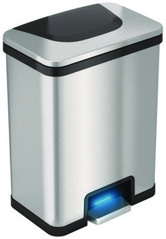 HLS Commercial® Step Pedal-Sensor Waste Receptacle with Odor Filter. 13 gal. Silver/Black.