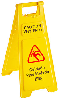Lavex Polypropylene A-Frame Bilingual "CAUTION Wet Floor" Sign. 11 13/16 X 25 in. Yellow.
