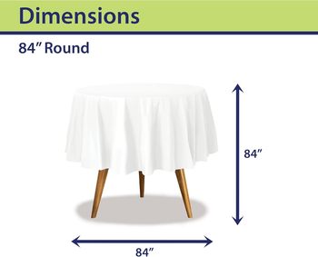 Disposable Plastic Tablecloth for Round Tables. 84 in. White. 12/pack.