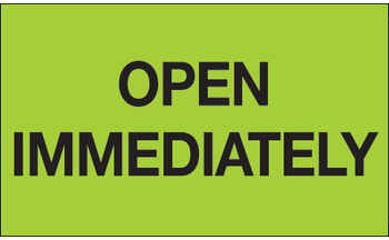 Receiving Labels, 3 x 5" - "Open Immediately" (Fluorescent Green) Labels, 500/Roll