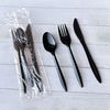A Picture of product BWK-3KITBLPP Boardwalk® Three-Piece Cutlery Kit with Mediumweight Polypropylene Fork, Knife, and Spoon. Black. 250 kits/carton.