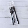 A Picture of product BWK-3KITBLPP Boardwalk® Three-Piece Cutlery Kit with Mediumweight Polypropylene Fork, Knife, and Spoon. Black. 250 kits/carton.