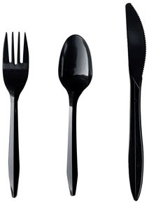 Boardwalk® Three-Piece Cutlery Kit with Mediumweight Polypropylene Fork, Knife, and Spoon. Black. 250 kits/carton.