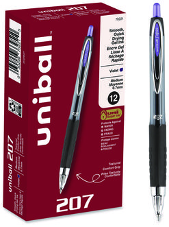 uniball® Signo 207 Retractable Gel Pen Medium 0.7 mm, Violet Ink, Smoke/Black/Violet Barrel, Dozen