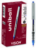 A Picture of product UBC-60134 uniball® VISION Stick Roller Ball Pen Rollerball Fine 0.7 mm, Blue Ink, Silver/Blue/Clear Barrel, Dozen