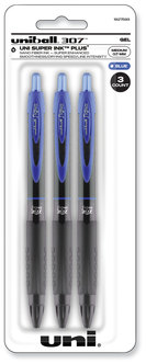 uniball® 307 Gel Pen Retractable, Medium 0.7 mm, Blue Ink, Barrel, 3/Pack