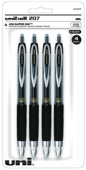 uniball® Signo 207 Retractable Gel Pen Fine 0.5 mm, Black Ink, Smoke/Black Barrel, 4/Pack
