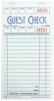 National Checking Company Medium Single Copy Cardboard Guest Checks. 3.5 X 6.75 in. 500/case.