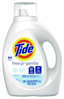 Tide® Free & Gentle™  HE Compatible Liquid Laundry Detergent. 84 oz. Unscented. 4 bottles/carton, 64 loads/bottle.