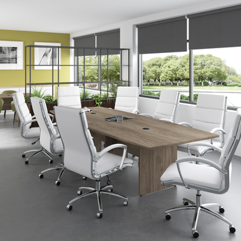 BBF Conference Tables, 120W x 48D Boat Top Conference Table w Wood Base, Modern Hickory