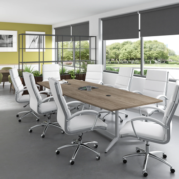 BBF Conference Tables, 120W x 48D Boat Top Conference Table w Metal Base, Modern Hickory