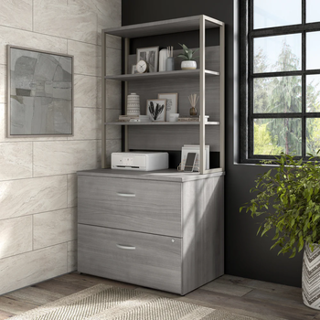 Hybrid, Lateral file with Hutch, Platinum Gray