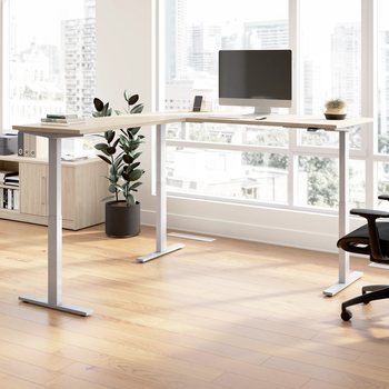 Move 60, 72W x 30D Height Adjustable L Desk with 48W Return, Natural Elm