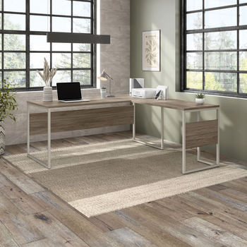 Hybrid, 72W x 30D L Desk, Modern Hickory
