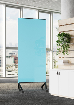 Ghent Pointe Mobile Glassboard, Non-Magnetic, 77"H x 36"W, Blue Painted Glass, Black Frame