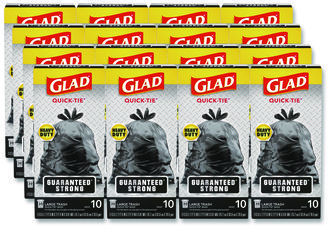 Glad® Lawn & Leaf Large Quick-Tie Trash Bags Tie-Flap, 30 gal, 0.81 mil, x 33, Black, 10 Bags/Box, 12 Boxes/Carton