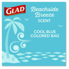 A Picture of product CLO-79155 Glad® OdorShield® Small Drawstring Trash Bags. 0.5 mil. 18 X 17 in. 4 gal. Blue. Beachside Breeze scent. 80/box.