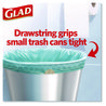 A Picture of product CLO-79155 Glad® OdorShield® Small Drawstring Trash Bags. 0.5 mil. 18 X 17 in. 4 gal. Blue. Beachside Breeze scent. 80/box.