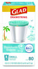 A Picture of product CLO-79155 Glad® OdorShield® Small Drawstring Trash Bags. 0.5 mil. 18 X 17 in. 4 gal. Blue. Beachside Breeze scent. 80/box.