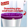 A Picture of product CLO-79274 Glad® OdorShield® Small Drawstring Trash Bags. 0.5 mil. 18 X 17 in. 4 gal. Pink. Cherry Blossom scent. 34/box.