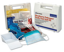 First Aid Only™ Wall-Mount 24 Piece Bloodborne Pathogen (BBP) and Bodily Fluid Spill Kit in Plastic Carry Case. White.