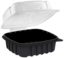 A Picture of product ANC-4666611 Anchor Packaging Culinary Basics® Hinged Clamshell Containers. 1-Compartment. 18 oz. 6.36 X 6.18 X 2.96 in. Black and Clear. 420/case.