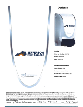 Proline QuickView 1L Dispenser Transparent White w/Chrome Custom Print Jefferson Community & Tech College 15/Case