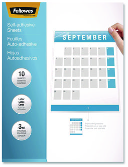 Fellowes® Self-Adhesive Laminating Sheets 3 mil, 9.25 x 12, Glossy Clear, 10/Pack