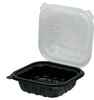 A Picture of product VND-EHLPPBKCL66 PP Hinged Container Black/Clear Lid 6" x 6" x 3.25" , Vented 12 / 25 cs.  300 per case