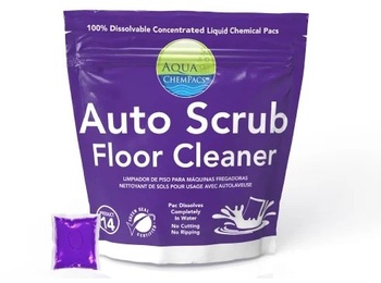 Aqua ChemPacs Auto Scrub Floor Cleaner. Purple. Lavender scent.