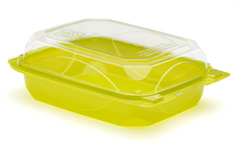 BOTTLEBOX® Hinged Take-Out Containers. 6 X 8 in. Lime Green/Clear. 250/case.