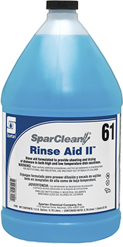 SparClean Rinse Aid II 61 All Temperature Rinse Aid. 1 gal. Blue. 4 bottles/case.