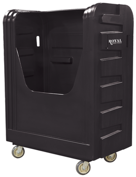 Royal® Basket Trucks Bulk Poly Truck with Steel Base and 2 Rigid and 2 Swivel Casters. 48 cubic ft. 50 1/2 X 28 X 66 3/4 in. Black.
