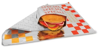 Bagcraft Insulated Honeycomb Foil Sandwich Wrap with "Hamburger / Cheeseburger / Special" Print. 10 1/2 X 14 in. 2,000/case.