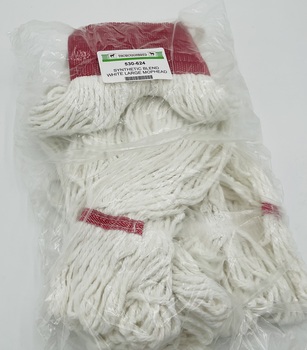O'Dell 4000 Series Looped-End Wet Mop with Red 5 inch Mesh Headband. Large. White.