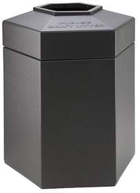 PolyTec™ Large Hexagonal Trash Container with Open-Top Lid. 45 gal. Charcoal.