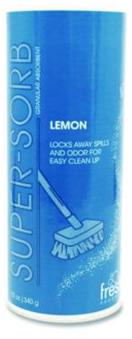 Fresh Products Super-Sorb Liquid Spill Absorbent. 12 oz. (720 oz. Absorbing Volume). Lemon scent. 1 Shaker Can.