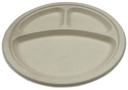Heavy Weight Plate 10" Natural White Bagasse 3-Comp 4 / 125 cs