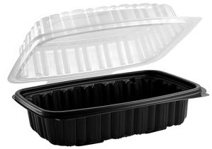 9" x 6" Hinged Container 26 oz Microwavable 1-Comp. Black Base With 1-Comp. Clear Anti-Fog Lid. 120 per case.