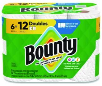 Bounty® Select-a-Size Kitchen Roll Paper Towels, 2-Ply, 6 x 11, White, 82 Sheets/Double Roll, 6 Rolls/Carton