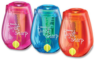 Bostitch® Twist-n-Sharp One-Hole Pencil Sharpener. 3.5 X 1.25 X 5.5 in. Assorted Colors. 3 sharpeners/box.
