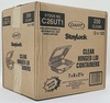 A Picture of product 329-506 StayLock® Small, Oblong Hinged Lid Containers. 7.0 X 6.0 X 2.1 in. Clear. 250 count.