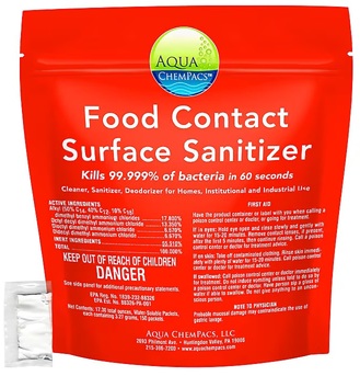 Diversey Aqua Chempacs Food Contact Surface Sanitizer. Clear. 150 pacs/bag.