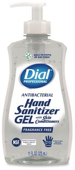 Dial® Professional Gel Antibacterial Hand Sanitizer. 11 oz. Fragrance-Free. 12 pump bottles/carton.