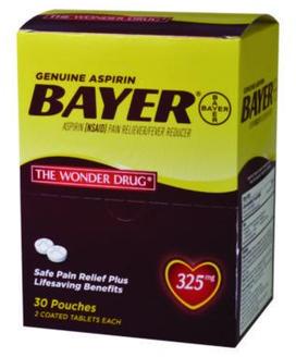 Bayer® Genuine Buffered Aspirin (NSAID) Tablets. 2 tablets/packet, 30 packets/box.
